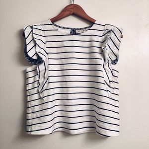 Anthropologie Postmark Ruffle Sleeve Striped Top